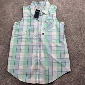 NEW Abercrombie Kids Girls 15/16 Plaid Sleeveless Button Up